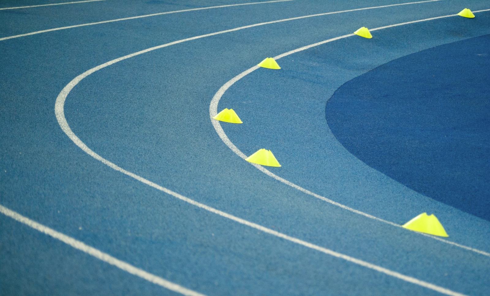 Lanes of a blue running track